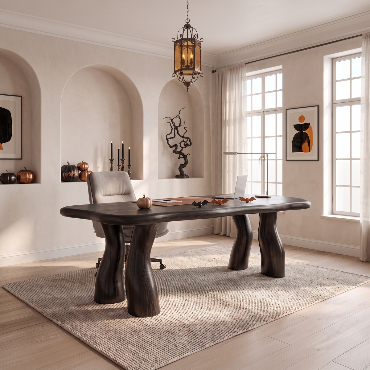 Modern Halloween Office Desk With Interconnected Curved Legs For Home Office