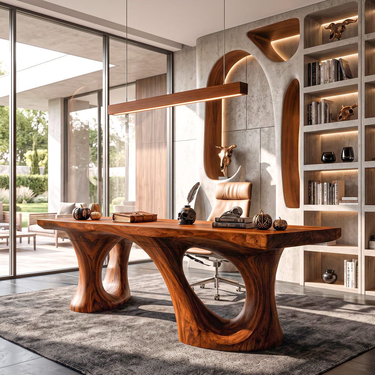 Transitional Halloween Desk With Statement Curved Base For Home Office