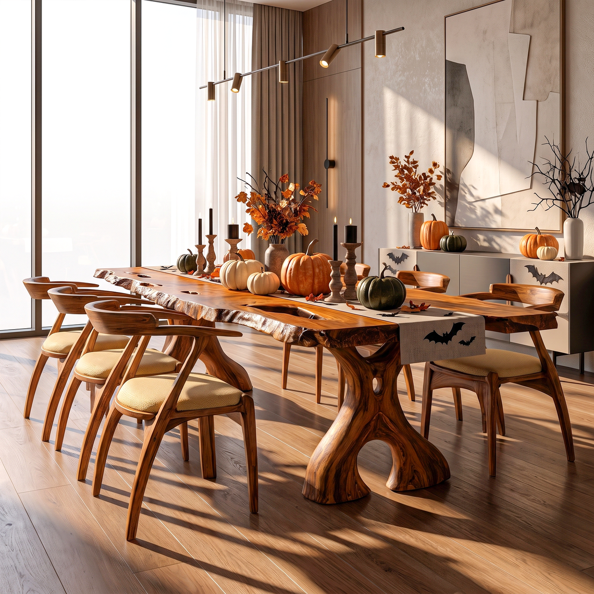 Rustic Halloween Dining Table With Irregular Edge Top For Dining Room