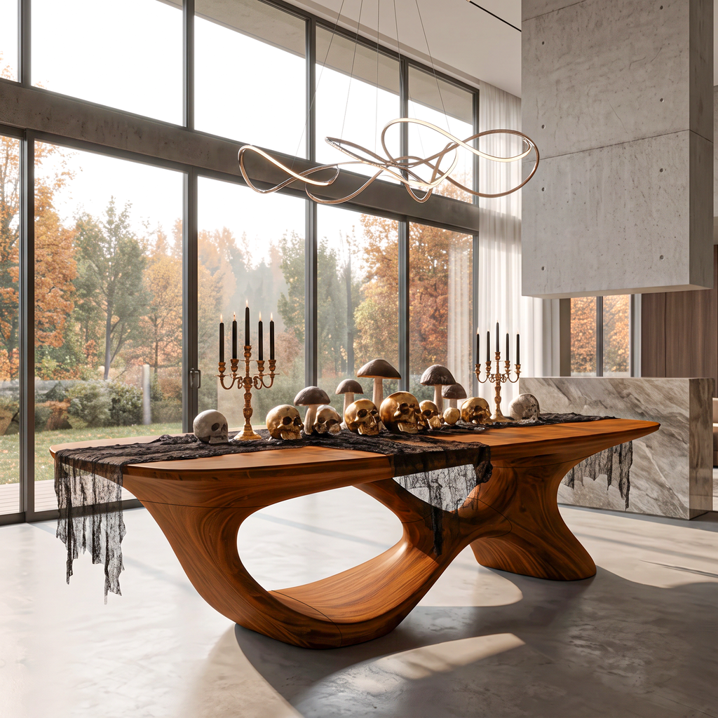 Modern Halloween Dining Table With Sculptural Curved Base For Dining Room