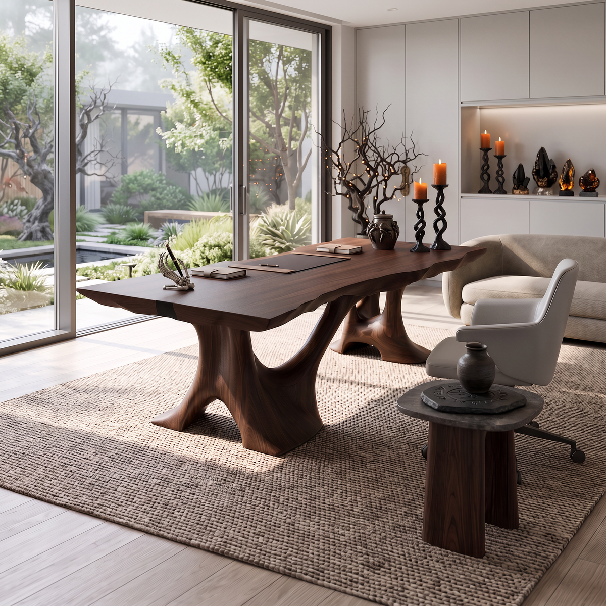 Rustic Halloween Live Edge Desk With Flowing Statement Legs For Workspace