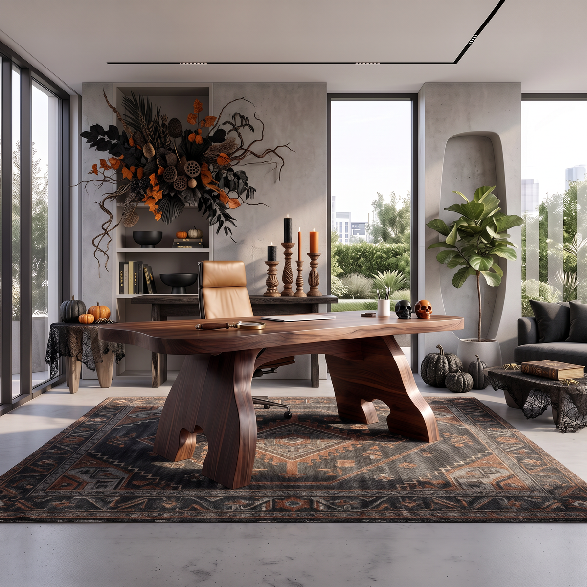 Contemporary Halloween Office Desk With Natural Edge Top For Home Office