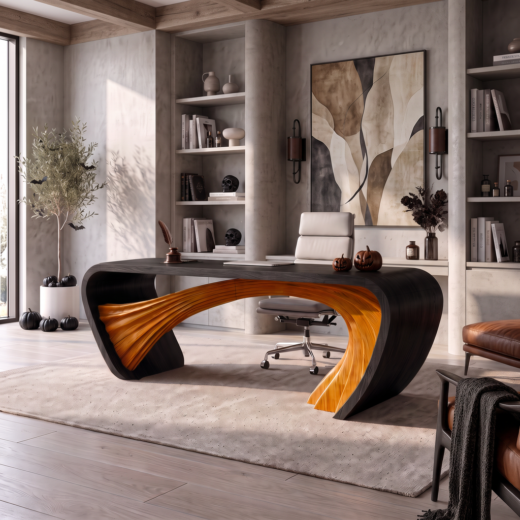 Modern Halloween Executive Desk With Curved Open Frame Base For Office