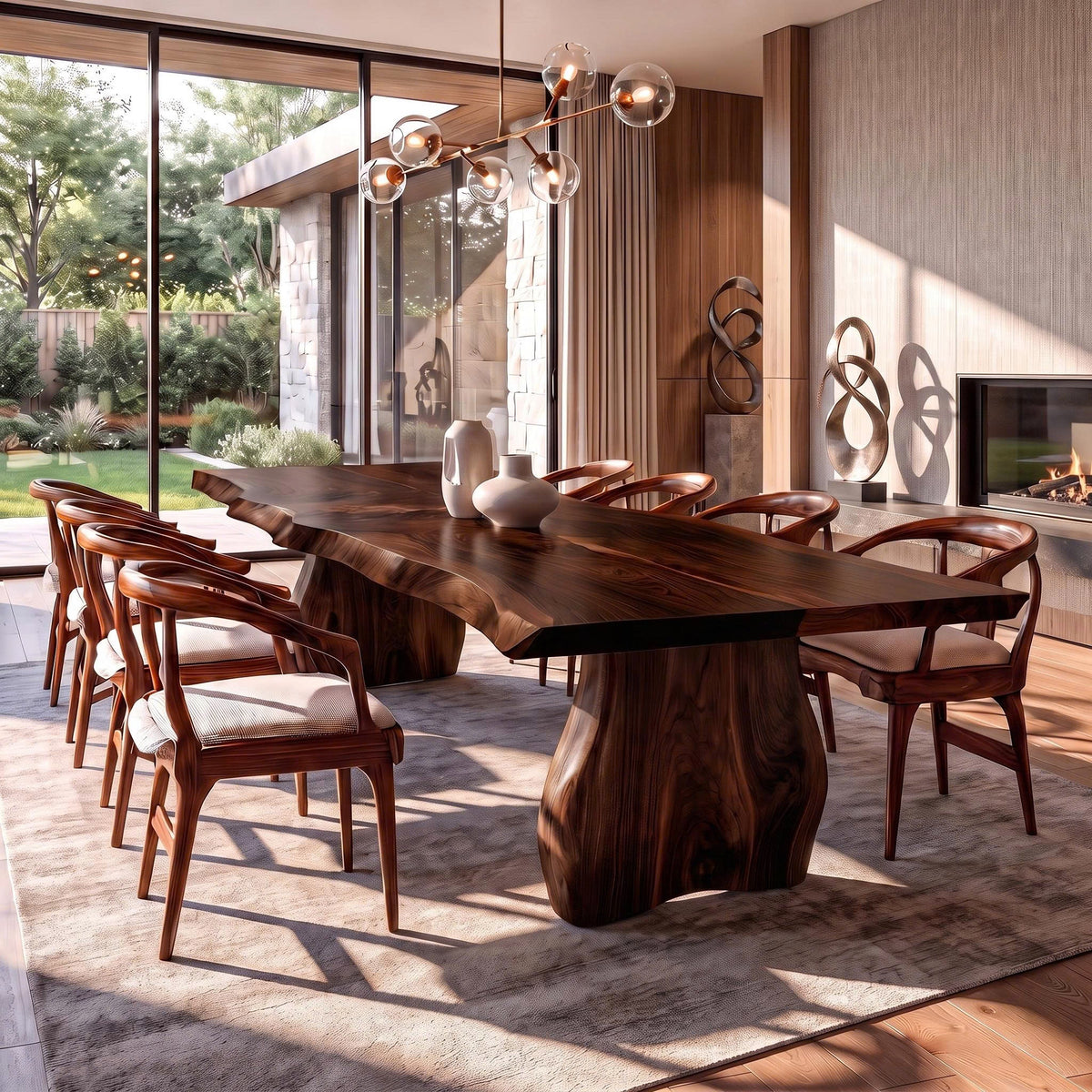 Contemporary Dining Table With Asymmetrical Natural Edge Top For Dining Room