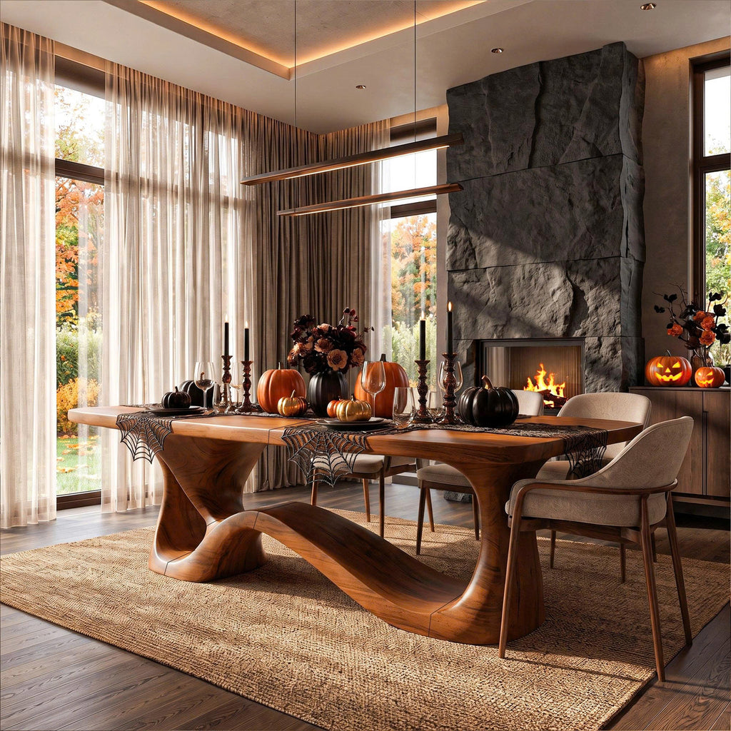 Rustic Halloween Dining Table With Flowing Natural Form Base For Dining Room