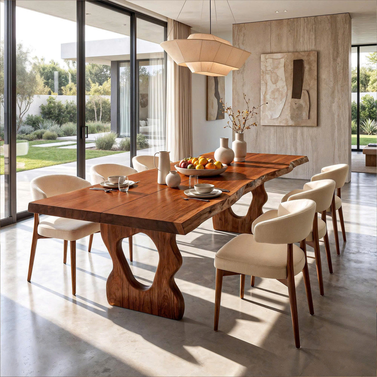 Mid Century Dining Table With Bold Curved Base For Dining Room