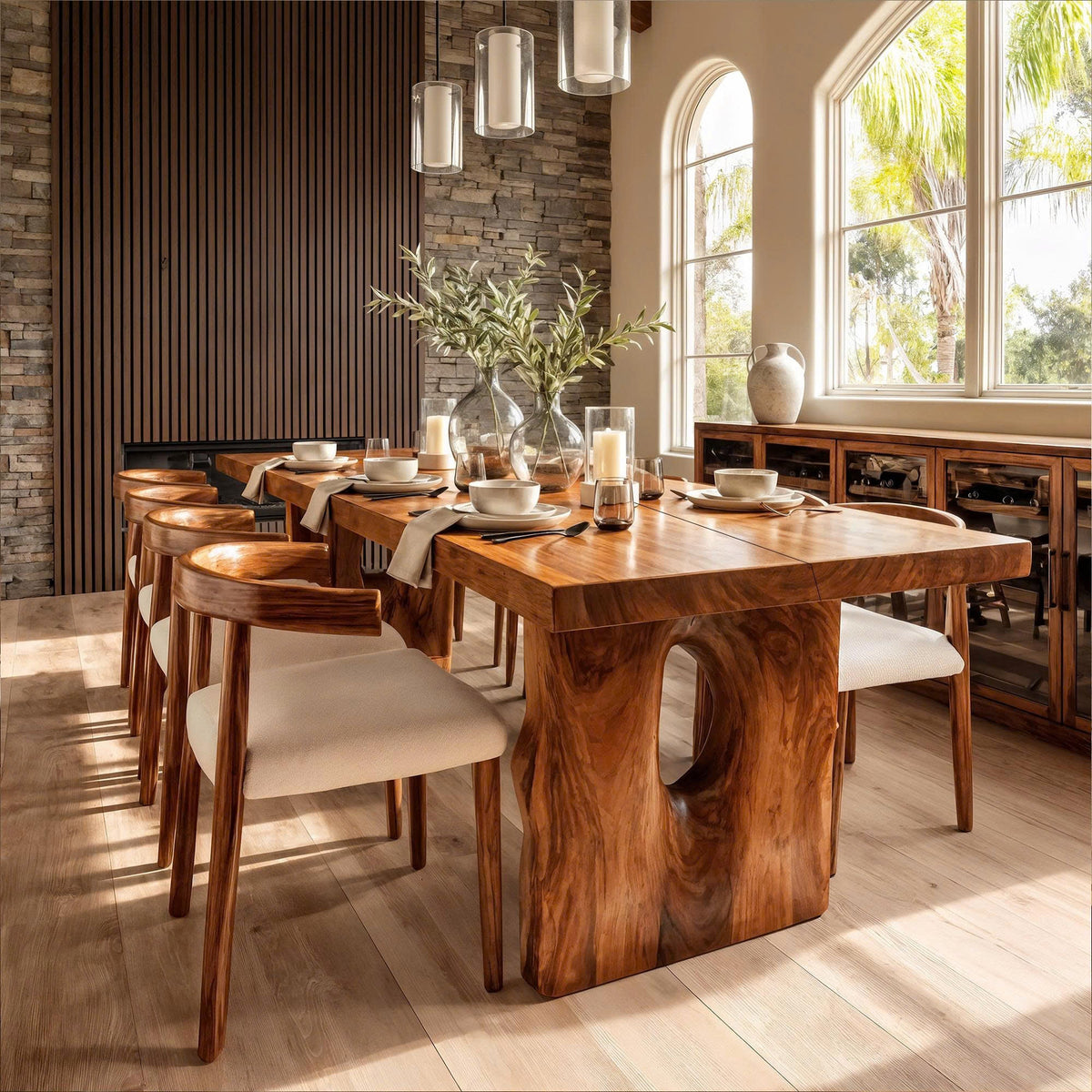 Modern Statement Dining Table With Nature Inspired Support Frame For Dining Room