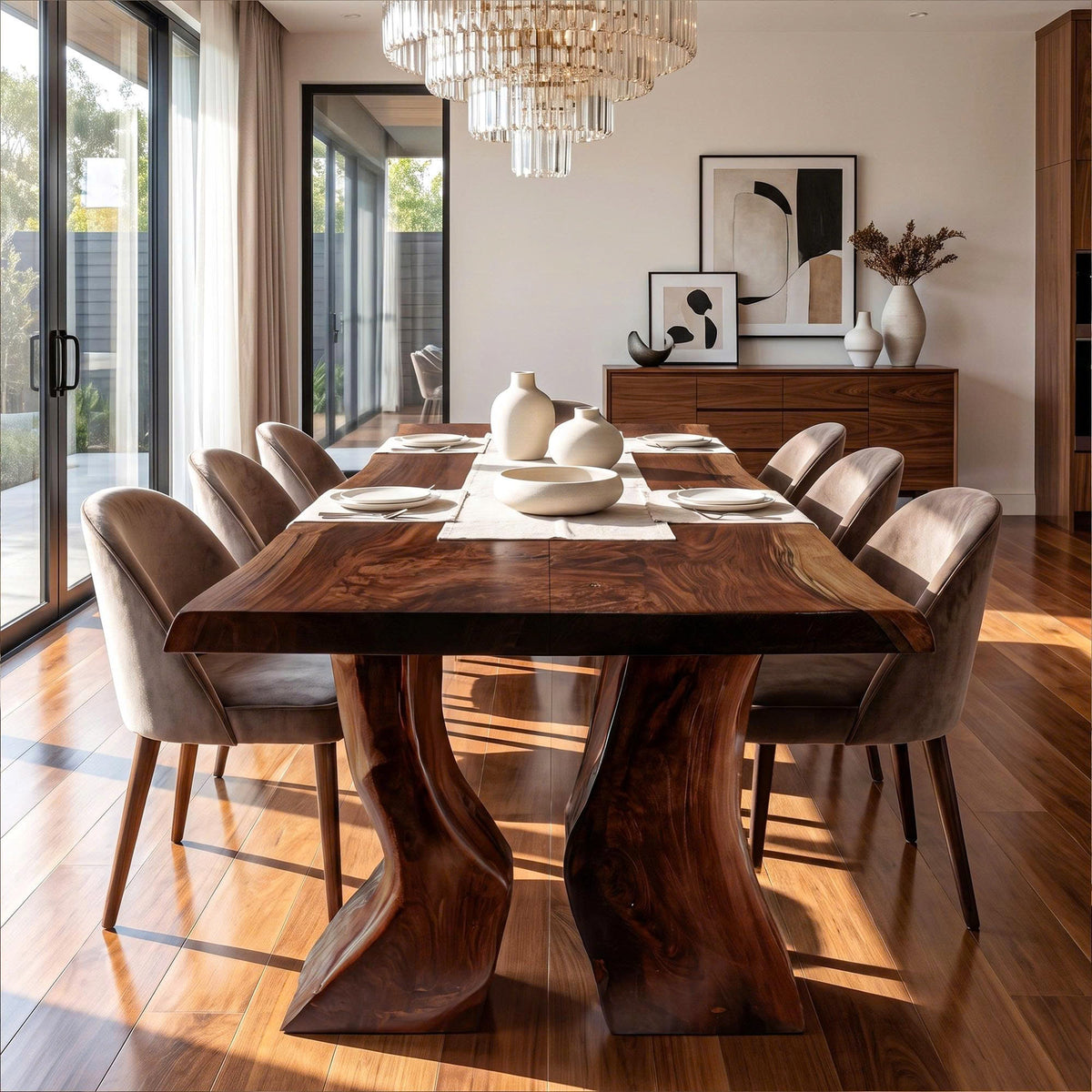 Organic Dining Table With Asymmetrical Live Edge Top For Dining Room