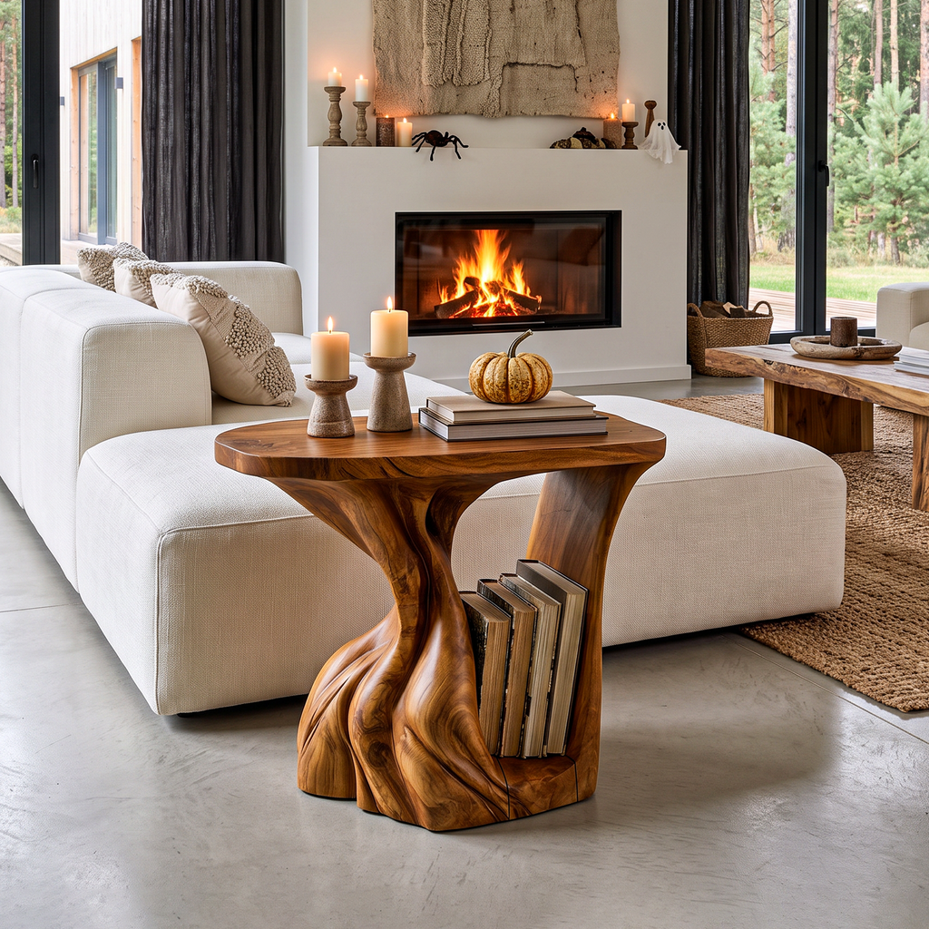 Contemporary Beside Table Halloween Inspired With Sculptural Base For Living Room