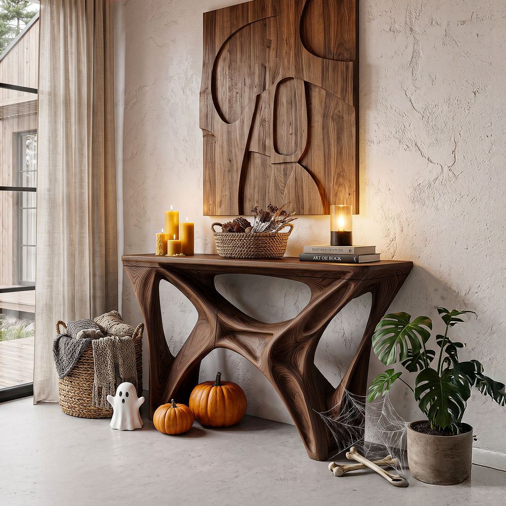 Gothic Halloween Console Table With Spider Web Inspired Base For Entryway