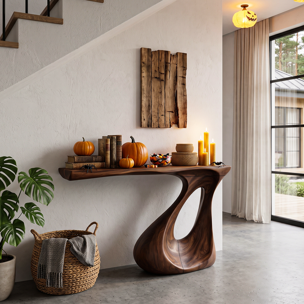 Contemporary Halloween Statement Console Table With Curved Open Base For Living Room
