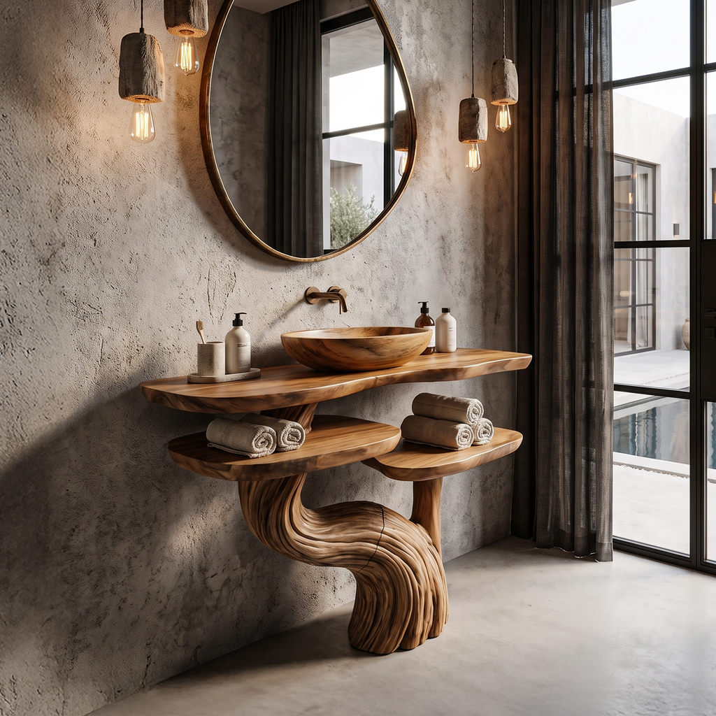 Organic Bathroom Vanity With Sculptural Tree Trunk Base For Bathroom