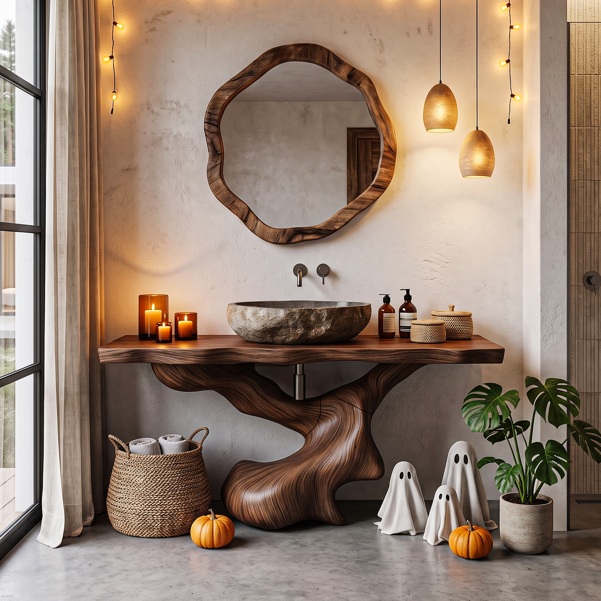 Organic Halloween Sculptural Bathroom Vanity With Twisted Tree Form For Bathroom