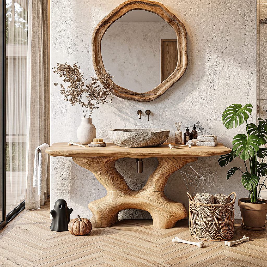 Modern Halloween Statement Bathroom Vanity With Sculptural Branch Frame For Bathroom