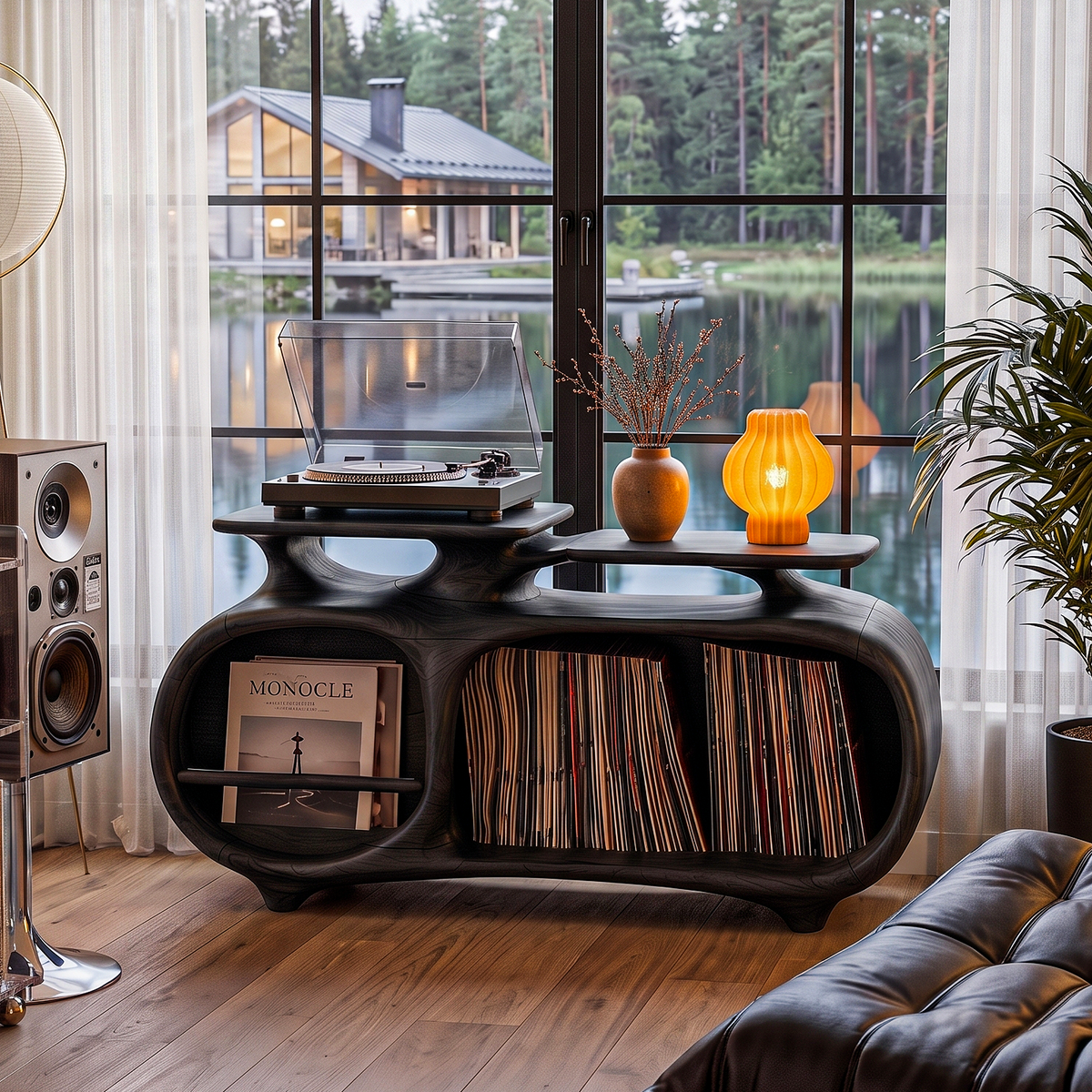 Minimalist Vinyl Console With Soft Continuous Curves For Hallway