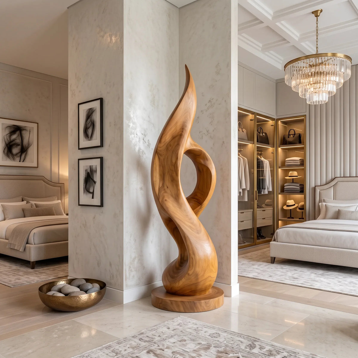 Farmhouse Organic Wood Sculpture For Luxury Bedroom Home Decor