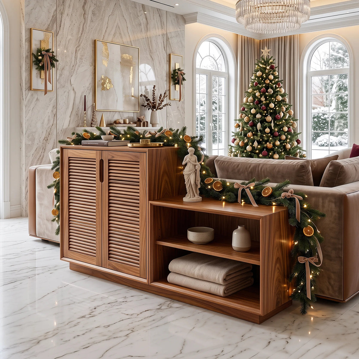 Modern Christmas Wooden Storage Cabinet Nutcracker Decor