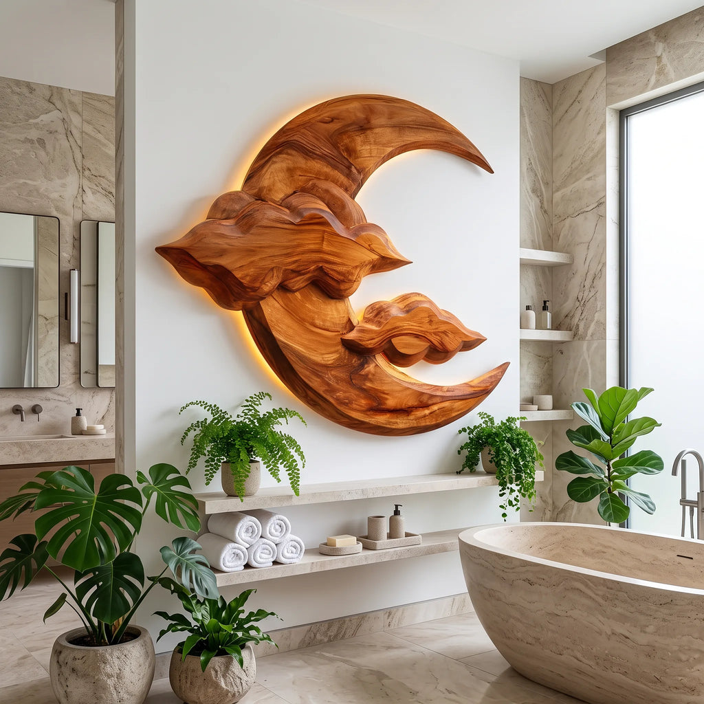 Organic Wooden Wall Sculpture For Luxury Bathroom