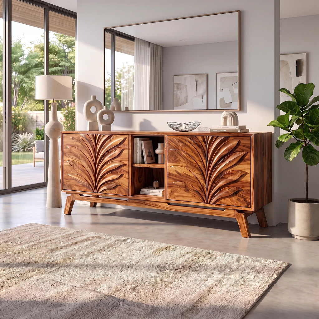 Refined Sideboard Storage Cabinet Modern Sideboard Buffet Cabinet Leaf Carving For Living Room