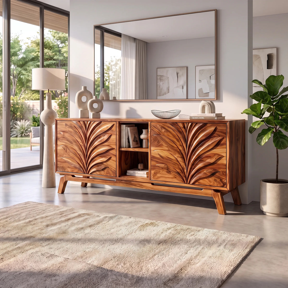 Refined Sideboard Storage Cabinet Modern Sideboard Buffet Cabinet Leaf Carving For Living Room
