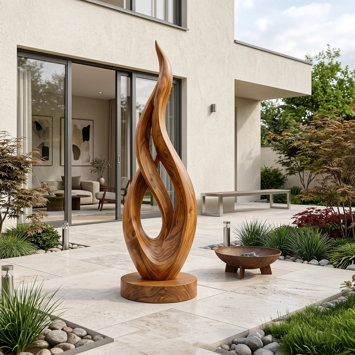 Japandi Twisted Wood Sculpture For Minimalist Outdoor Garden Decor