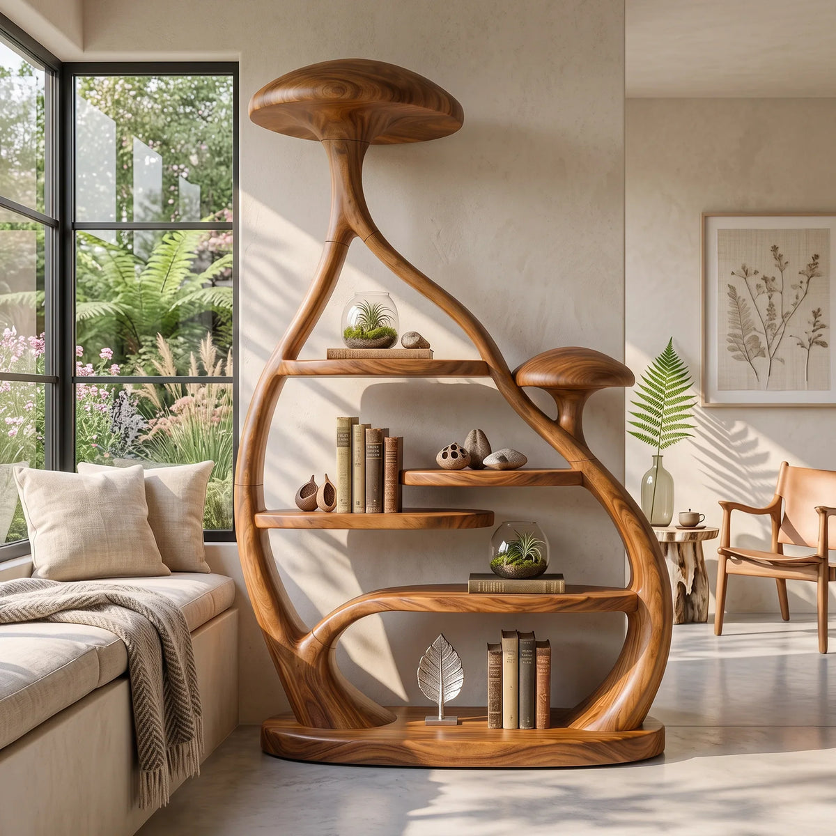 Rustic Organic Mushroom Bookcase Cozy Reading Nook