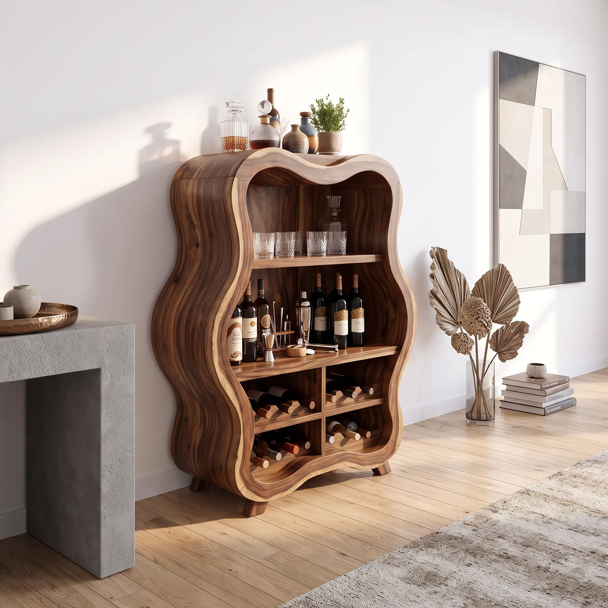 Organic Modern Wine Bar Cabinet Living Room
