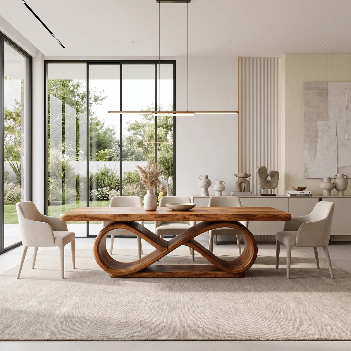 Serene Modern Dining Table Rectangle Dining Table Sculptural Base For Dining Room