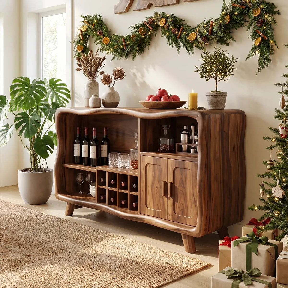 Organic Modern Christmas Bar Cabinet Living Room