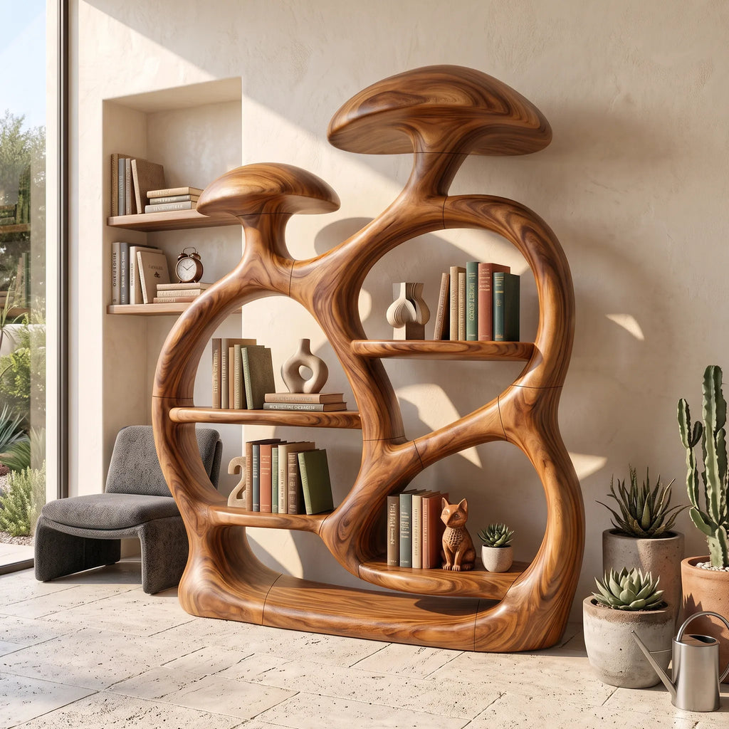 Contemporary Arched Mushroom Bookshelf Open Living Room