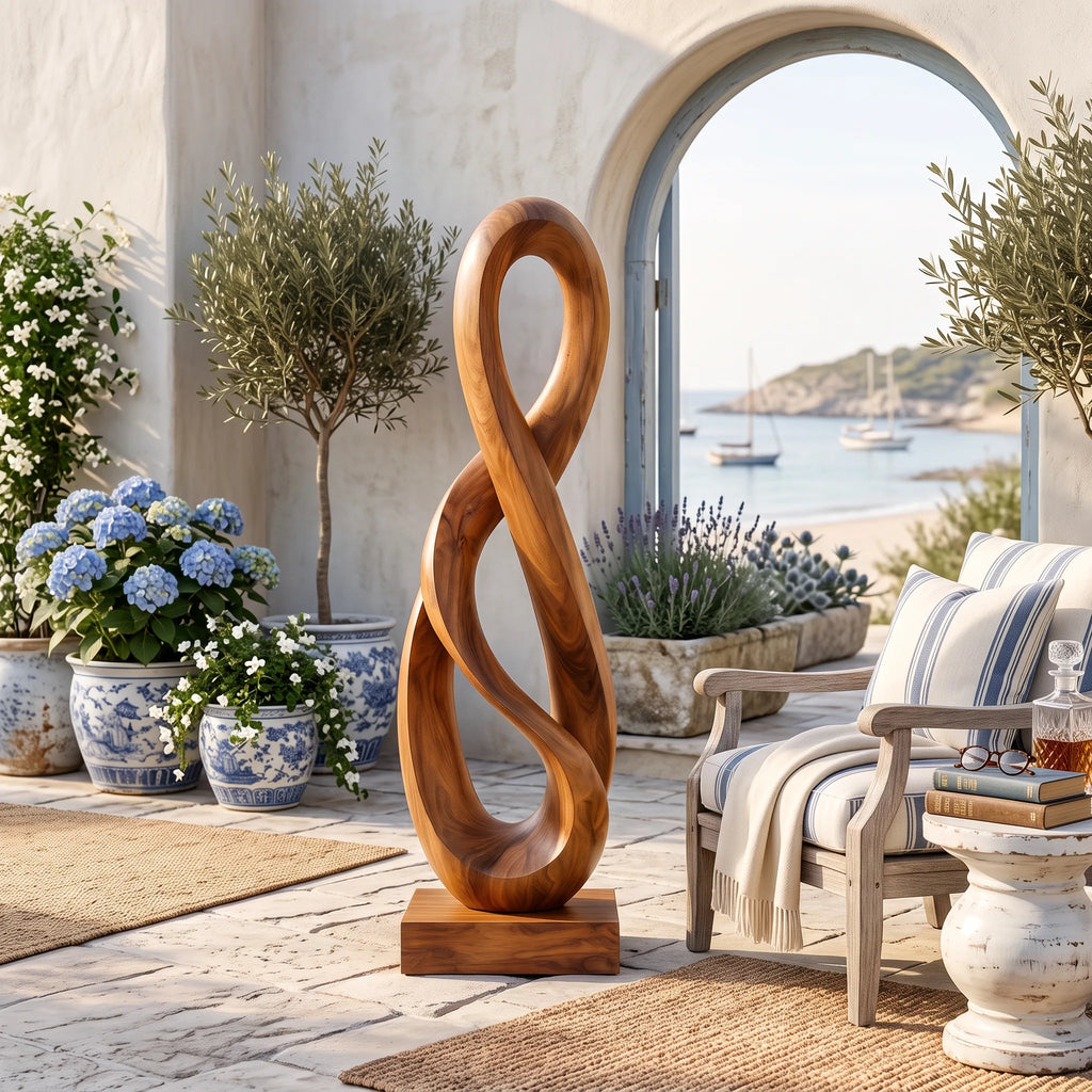 Handcrafted Infinity Wooden Sculpture For Mediterranean Home Decor
