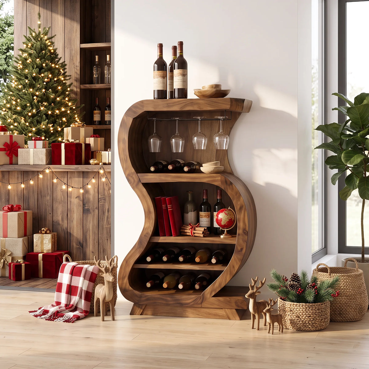 Rustic Reindeer Wine Bar Cabinet Country Home