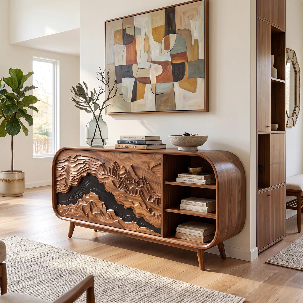 Mid Century Carved Credenza Living Room