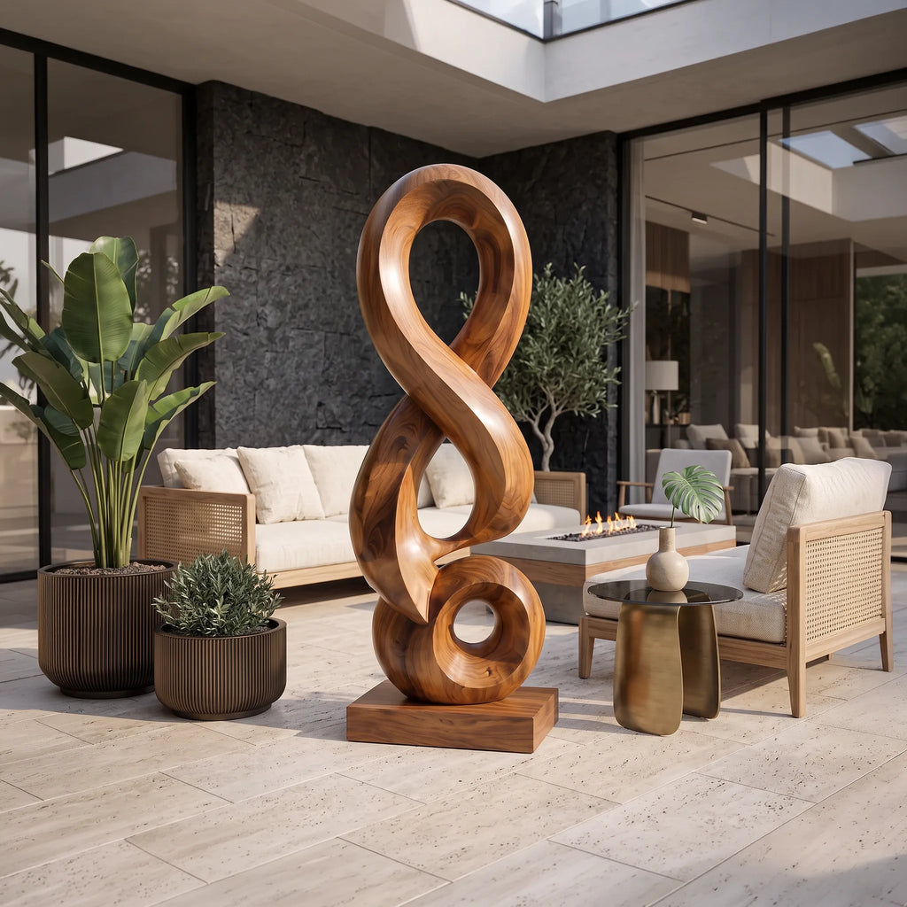 Handcrafted Abstract Wooden Sculpture For Luxury Patio Decor