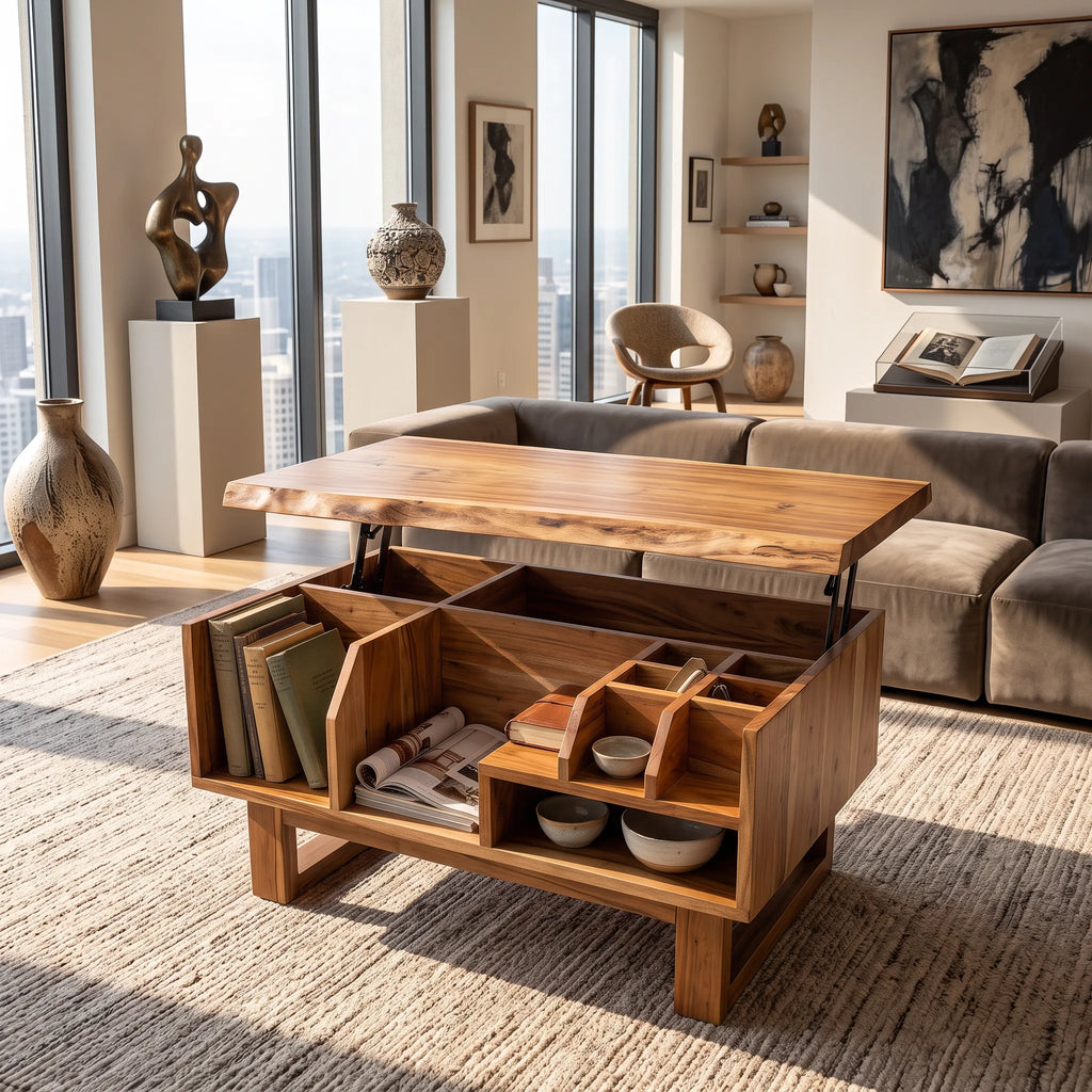 Handcrafted Lift Top Storage Coffee Table Luxury Apartment