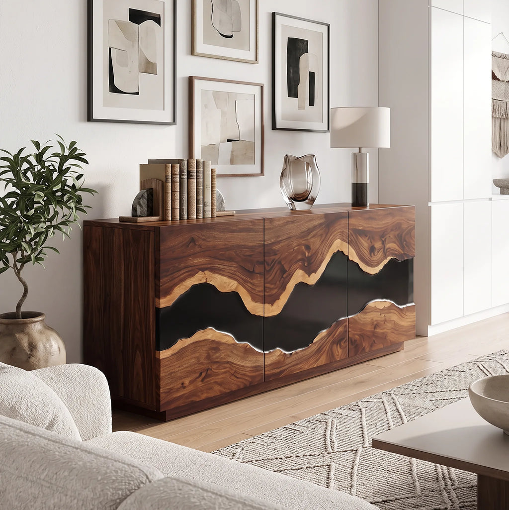 Contemporary Live Edge Sideboard Cabinet Living Room