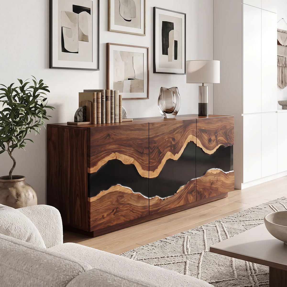Contemporary Live Edge Sideboard Cabinet Living Room