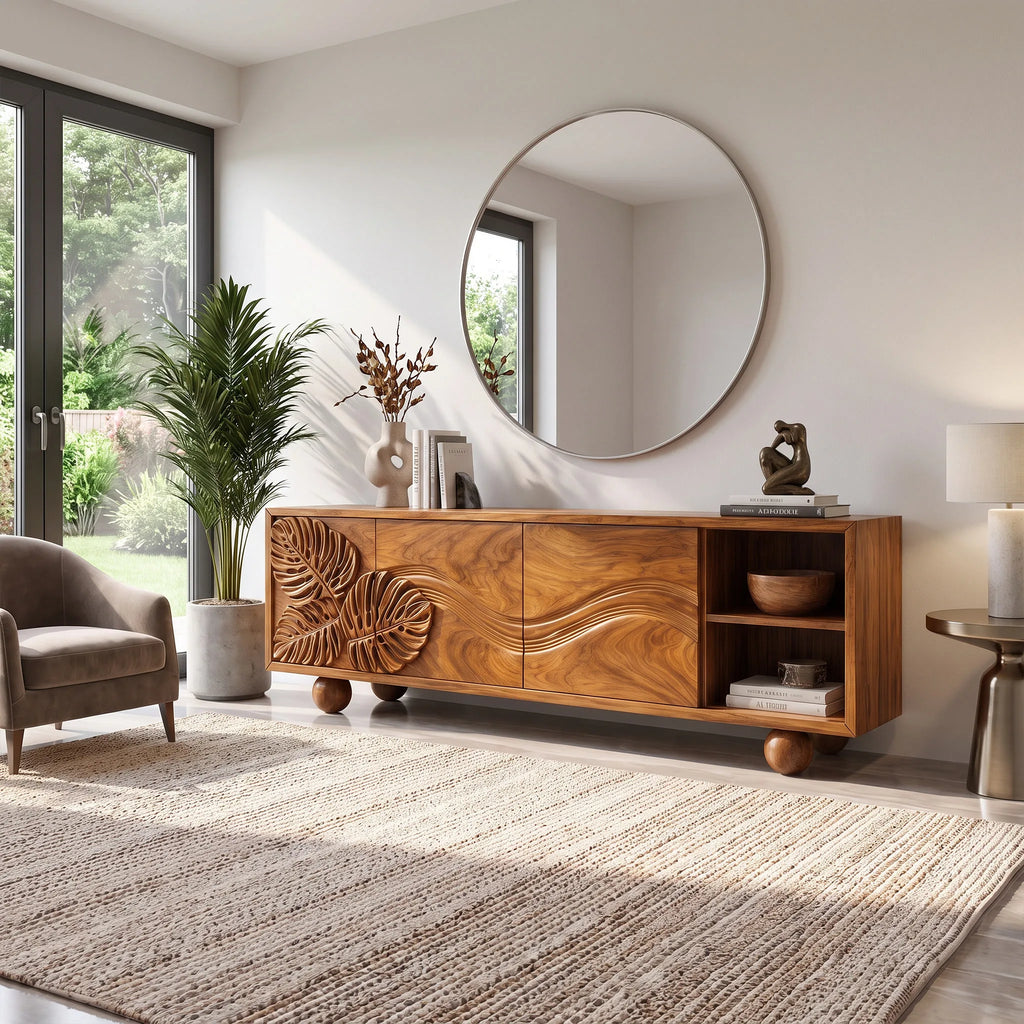 Graceful Sideboard Dining Sideboard Cabinet Buffet Cabinet Leaf Wave Carving For Living Room