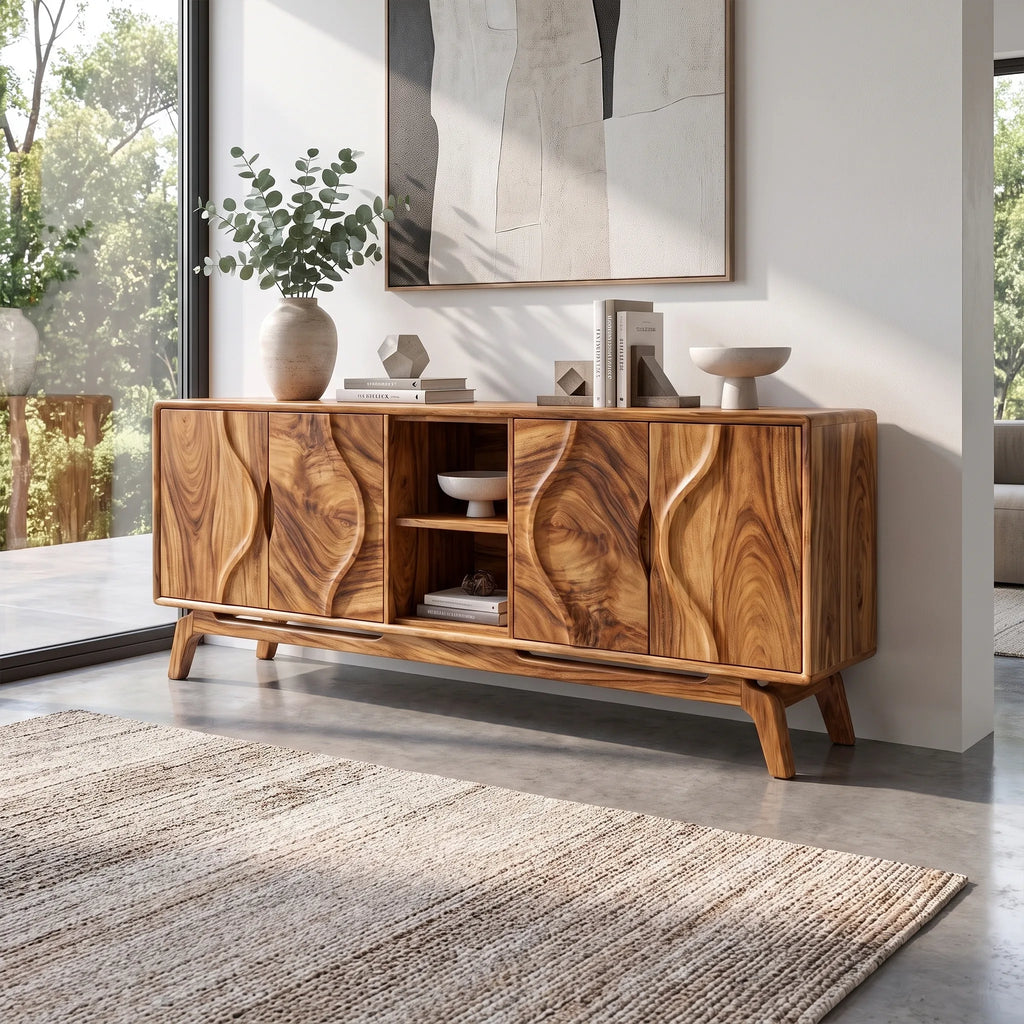 Organic Sideboard Storage Cabinet Modern Sideboard Buffet Cabinet Curved Doors For Living Room