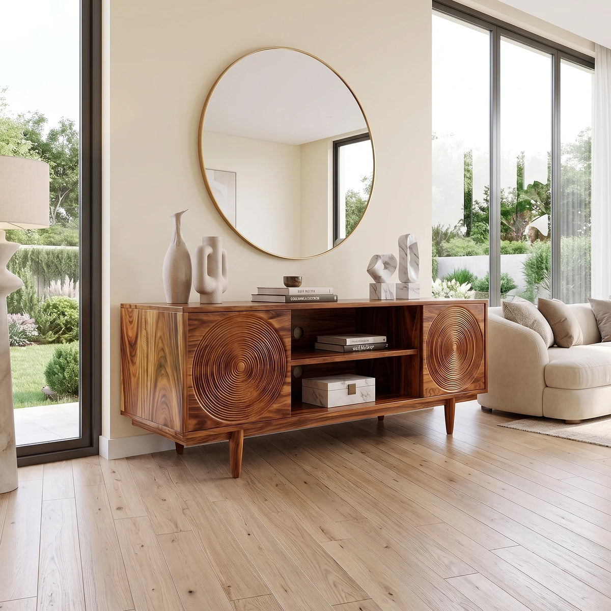 Elegant Sideboard Modern Sideboard Buffet Cabinet Circle Carving For Living Room