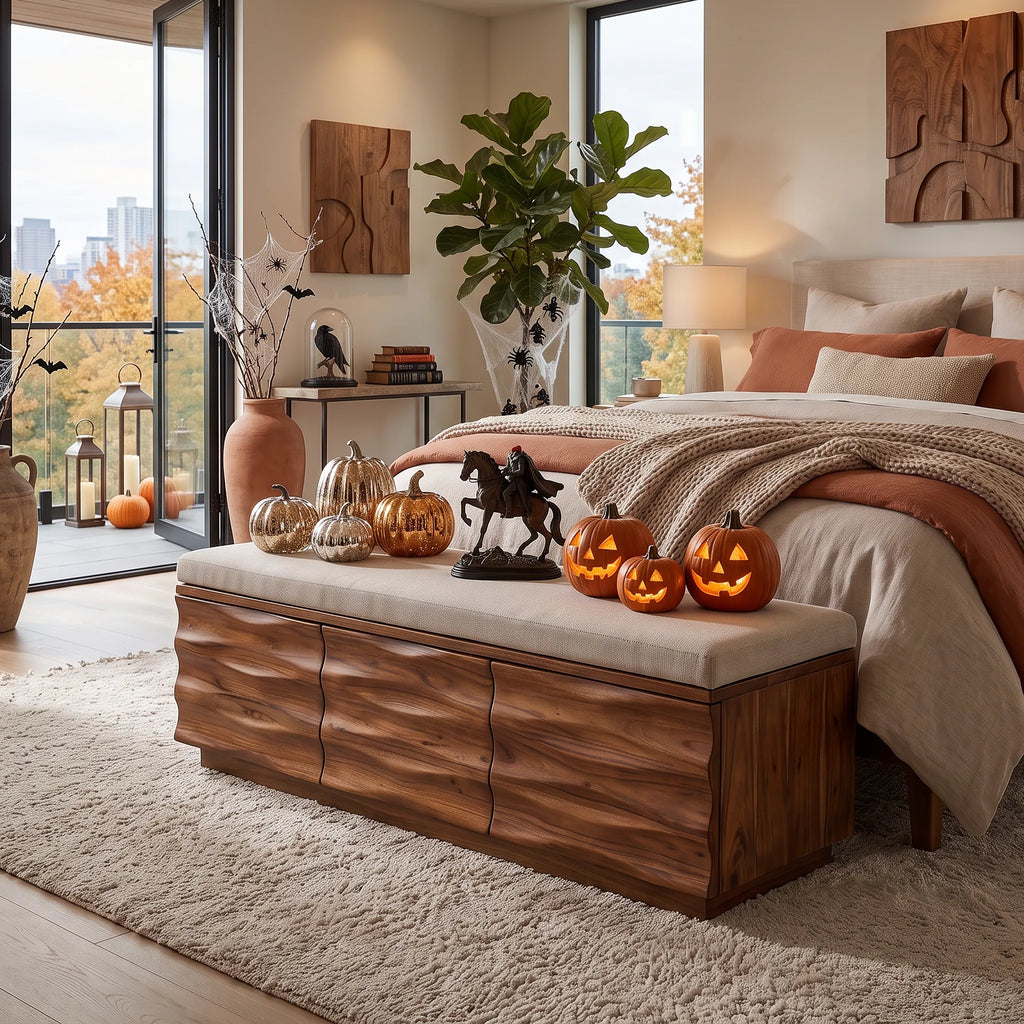 Modern Wave Storage Bench Cushion For Halloween Fall Decor