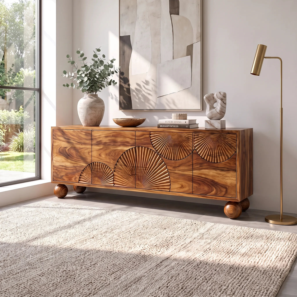 Radiant Sideboard Cabinet Dining Sideboard Buffet Cabinet Fan Carving For Dining Room