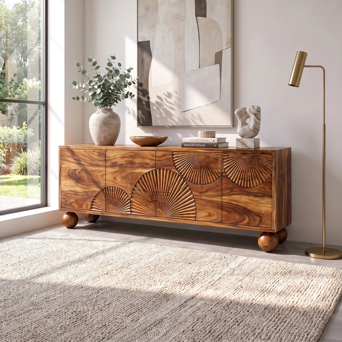 Radiant Sideboard Cabinet Dining Sideboard Buffet Cabinet Fan Carving For Dining Room