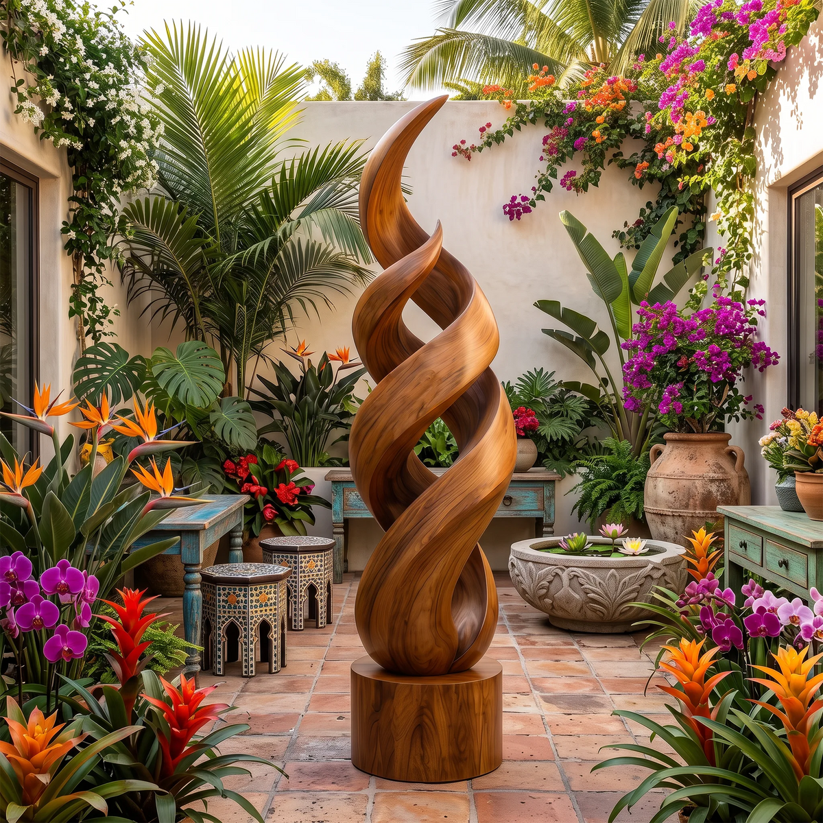 Handcrafted Abstract Wooden Sculpture For Tropical Garden Decor
