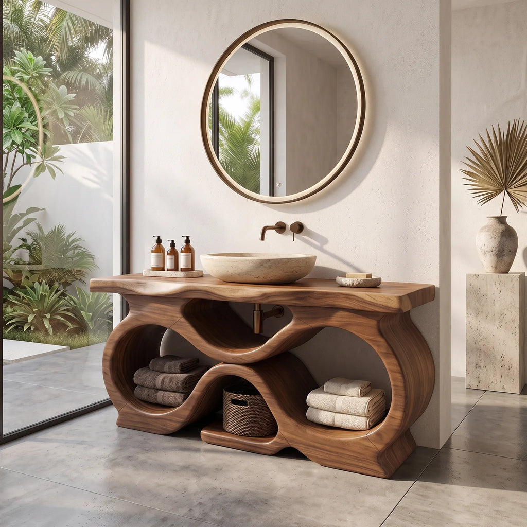 Farmhouse Handcrafted Bathroom Vanity Cabinet Tropical Bathroom