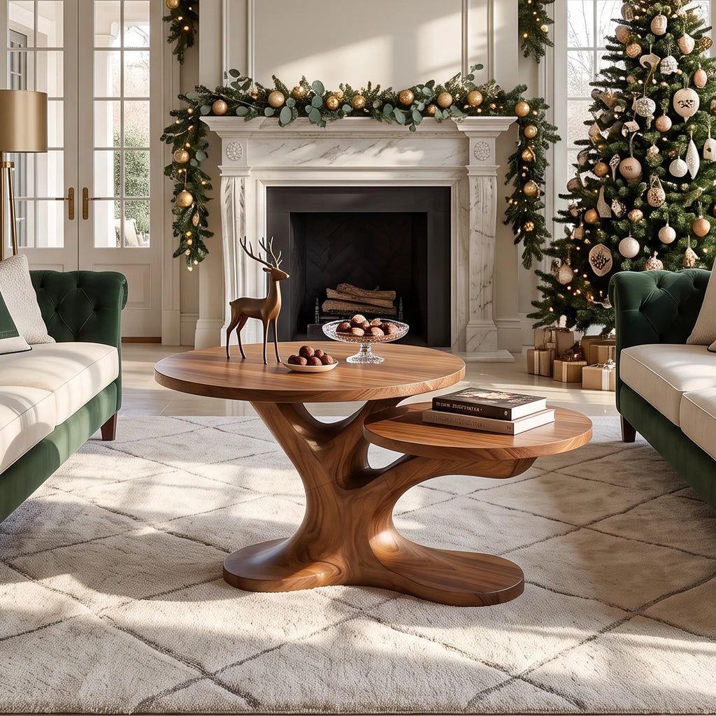 Organic Modern Reindeer Round Coffee Table Holiday Living Room