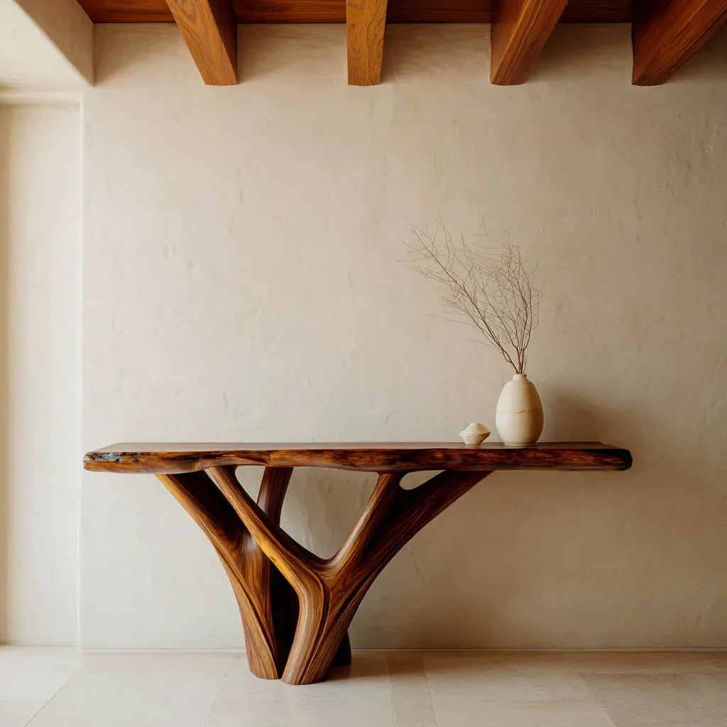 Live Edge Sculptural Console Table For Modern Entryway