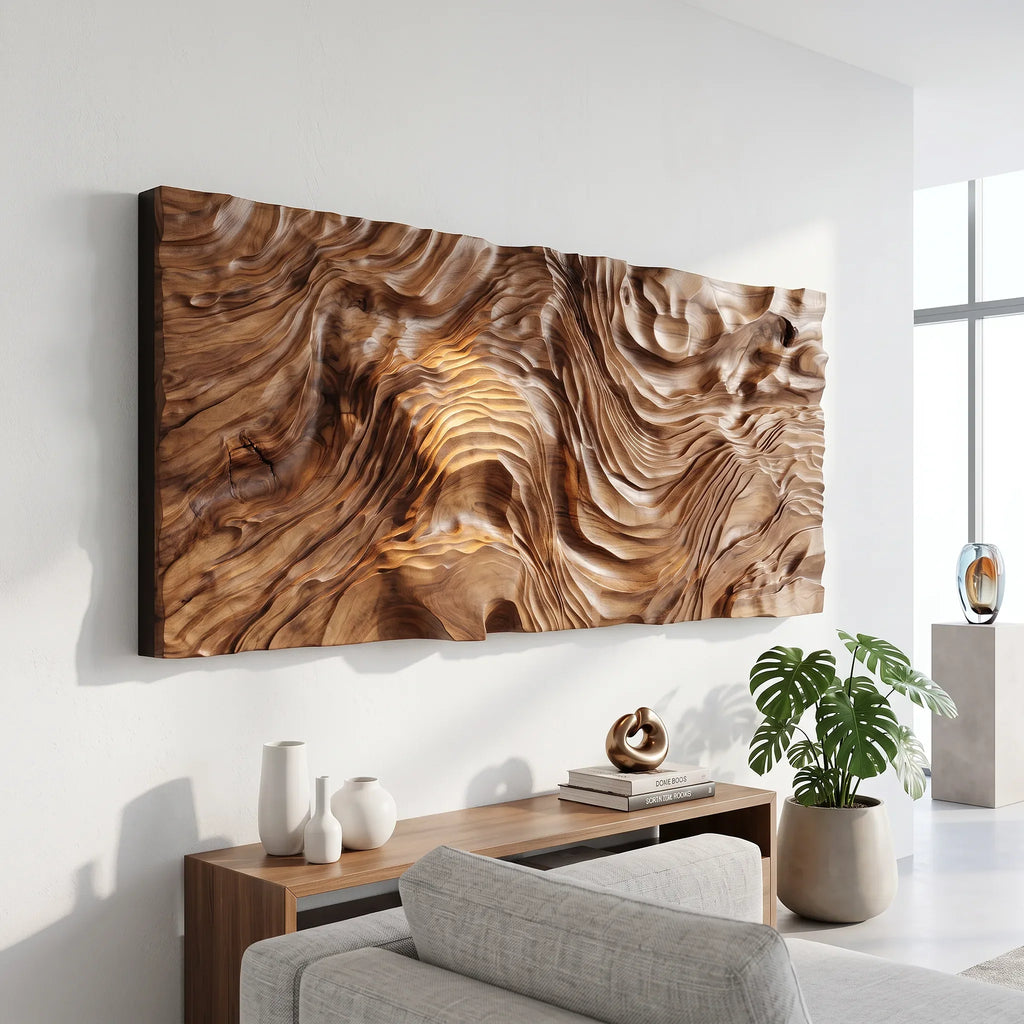 Organic Sculptural Wood Wall Art For Modern Foyer