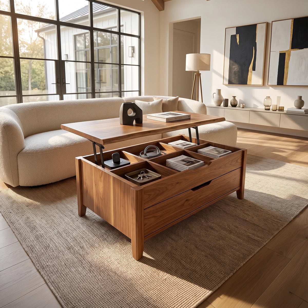 Farmhouse Lift Top Coffee Table Modern Family Room