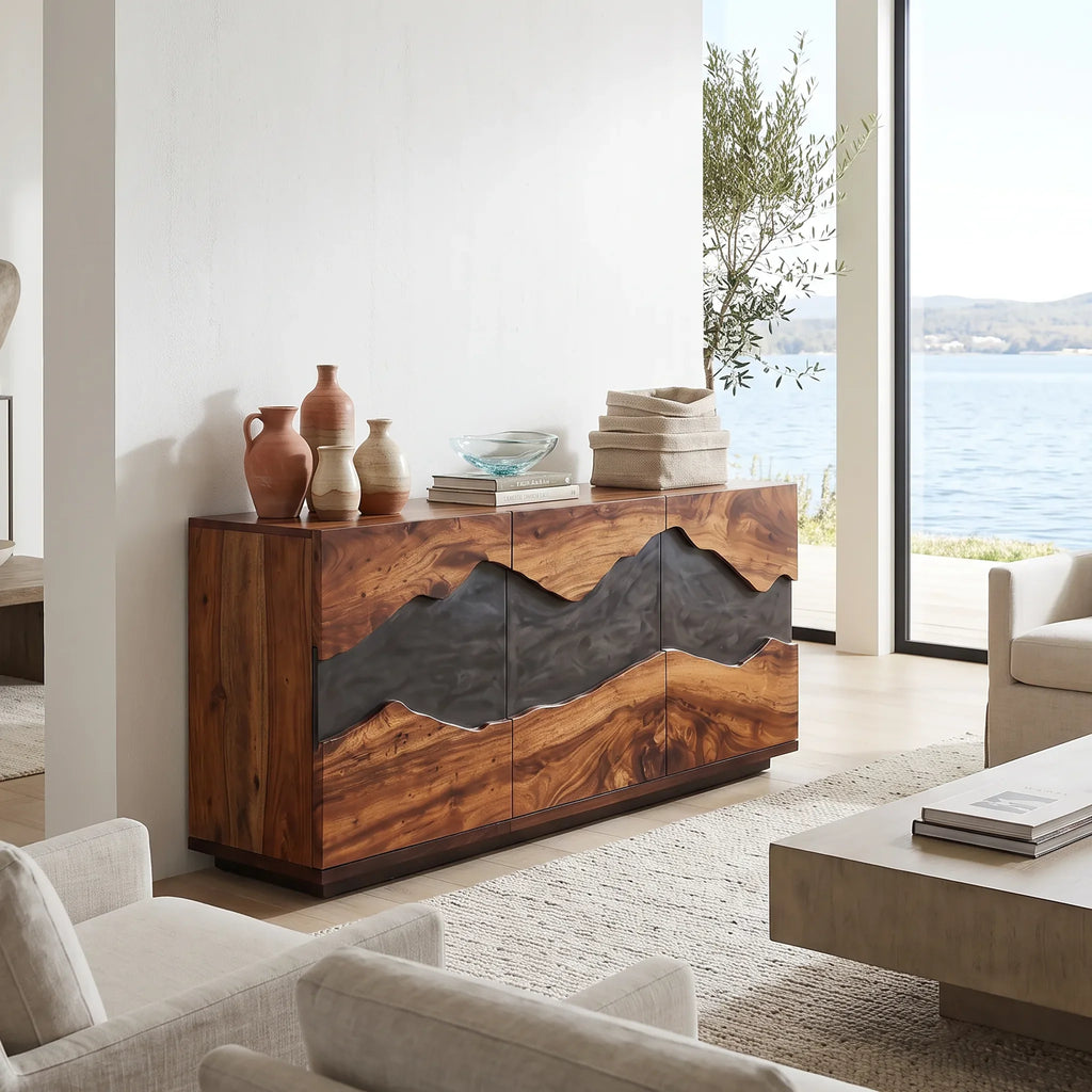 Contemporary Live Edge Buffet Cabinet Living Room